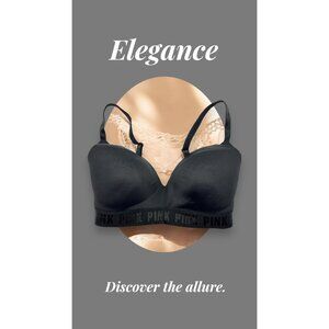 Victorias Secret Pink Black Lightly Lined Bra 34DD Adjustable Straps